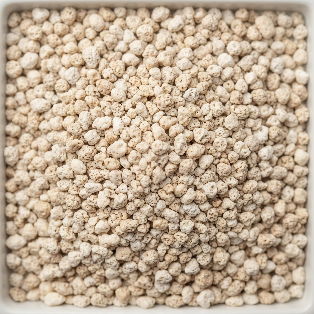 Close-up of processed natural sepiolite granules